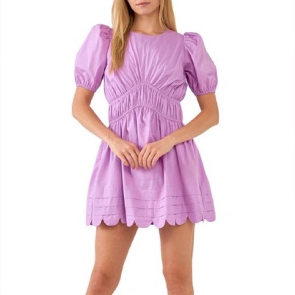 English Factory Scallop Detail Mini Dress in lilac